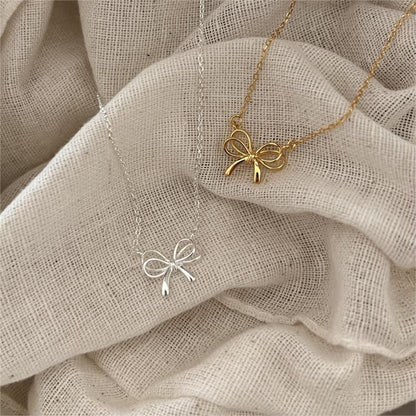 18K Gold Coquette Bow Dainty Necklace