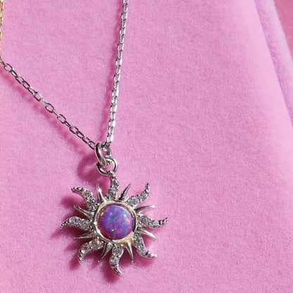 18K Gold Purple Sun Opal Pendant Necklace