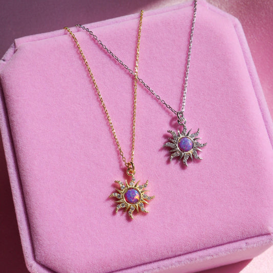 18K Gold Purple Sun Opal Pendant Necklace