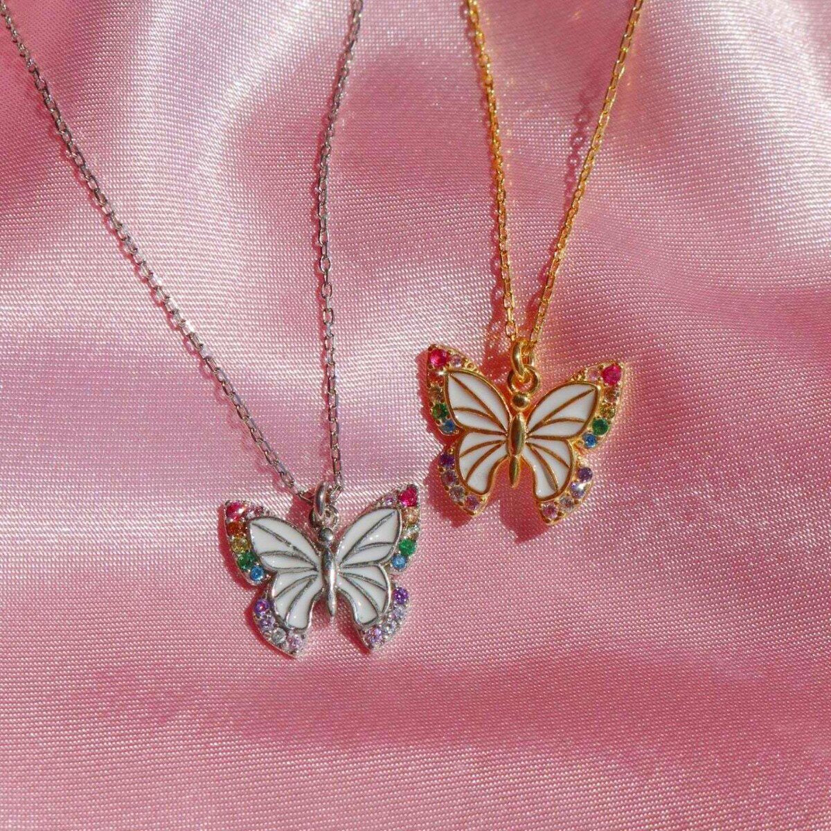 14K Gold Rainbow Butterfly Necklace