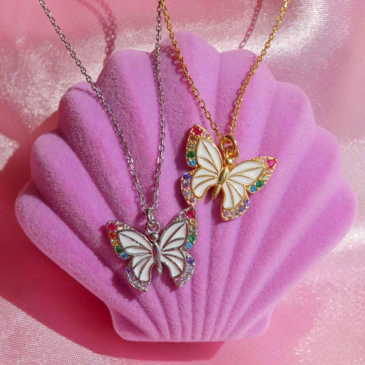 14K Gold Rainbow Butterfly Necklace