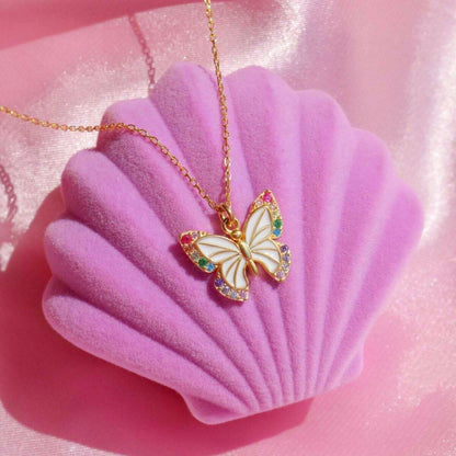 14K Gold Rainbow Butterfly Necklace