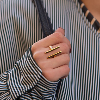18K Gold Statement T Ring