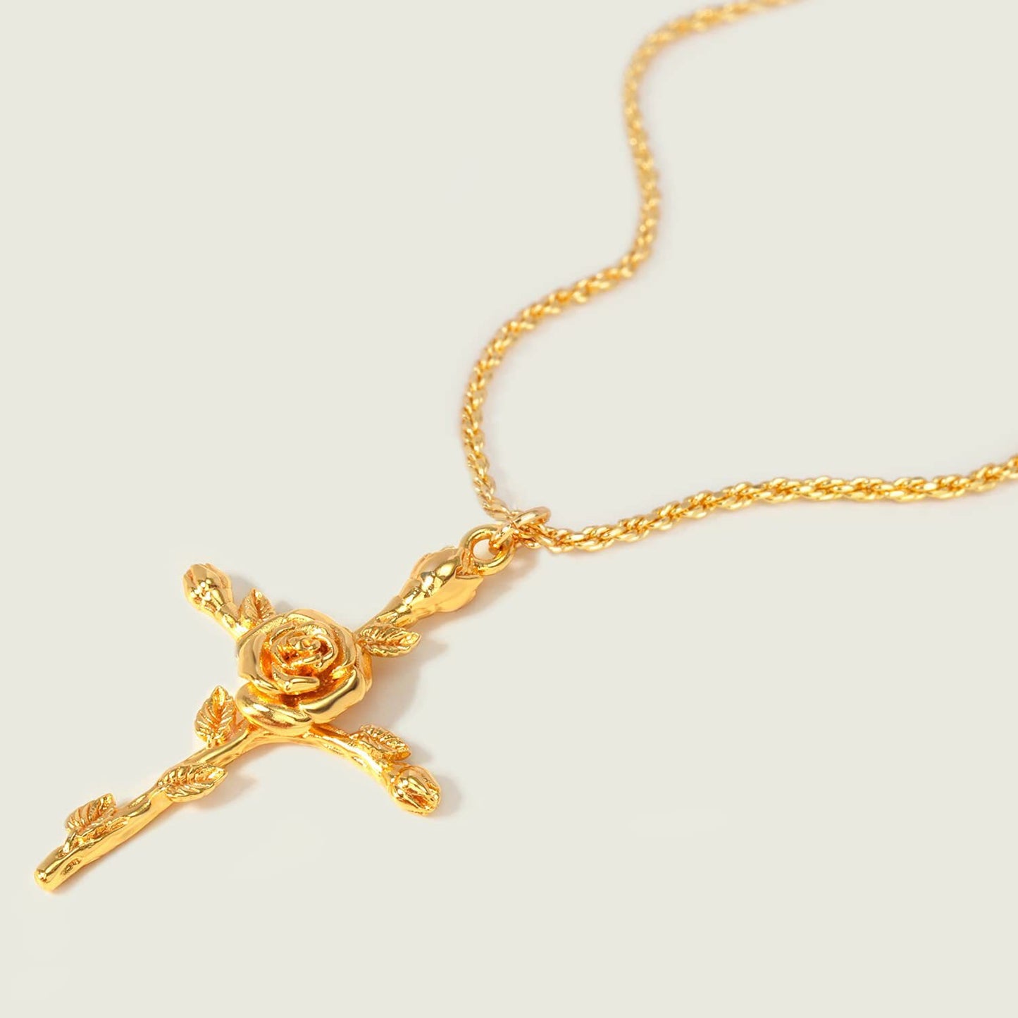 18K Gold Birth Flower Cross Pendant Necklace