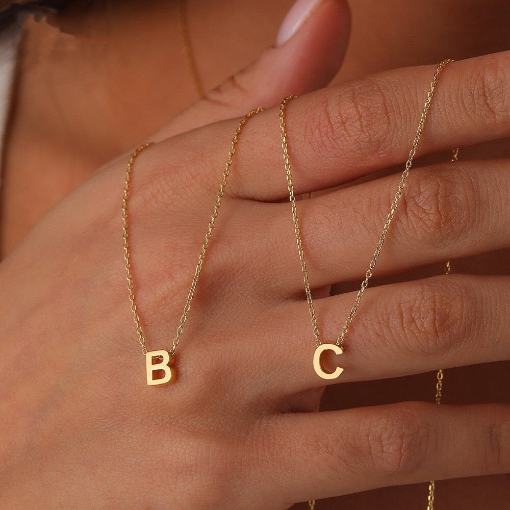 18K Gold Minimalist Initial Letter Necklace