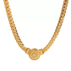 18K Gold Fancy Cuban Link Chain Pendant Choker Necklace