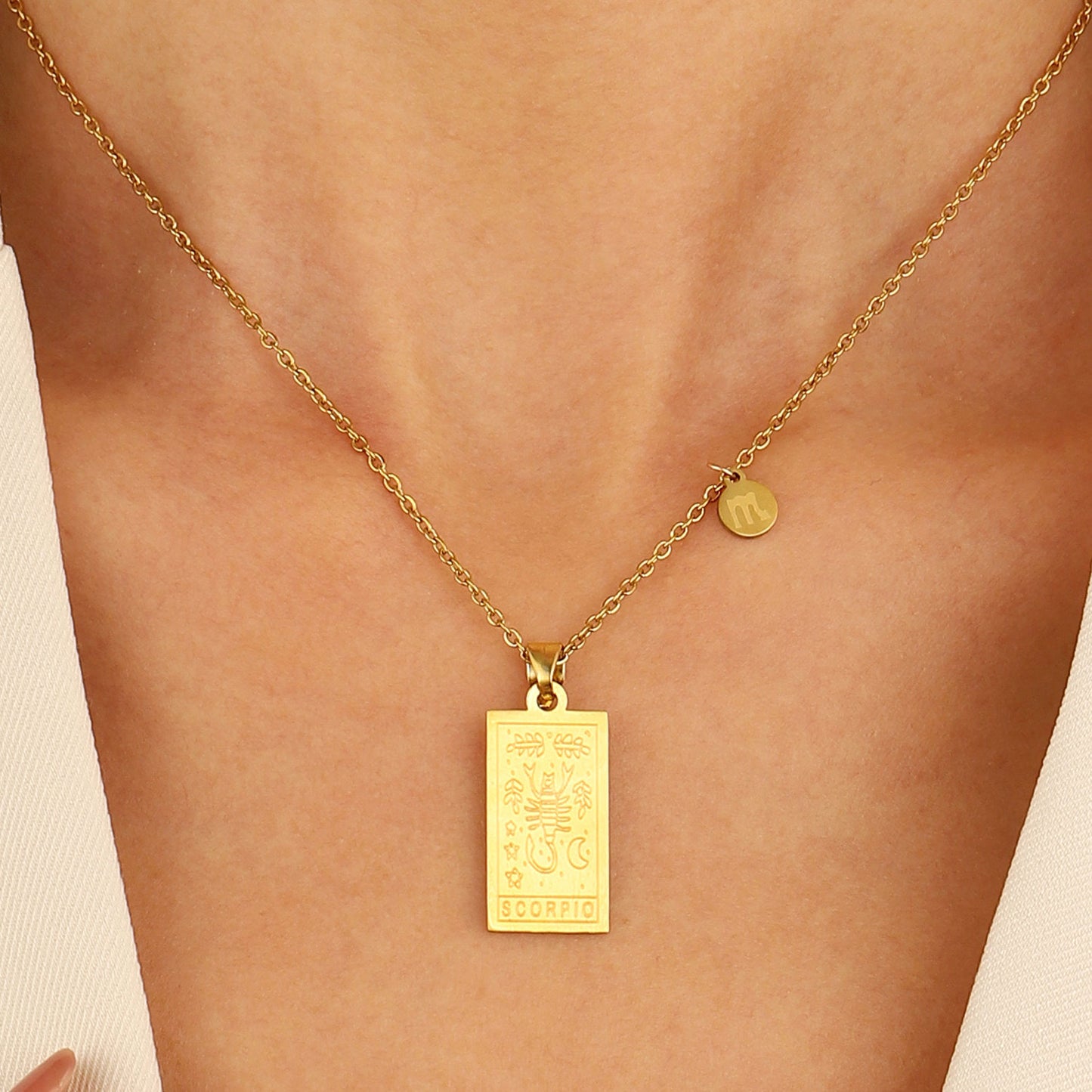 18K Gold Zodiac Plate Pendant Necklace