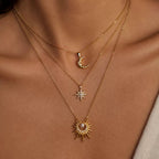 18K Gold Star Adorned Crescent Moon Pendant Necklace