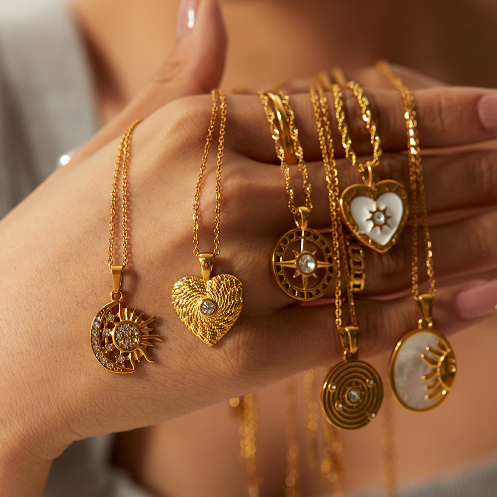 18K Gold Celestial Moon and Sun Pendant Necklace