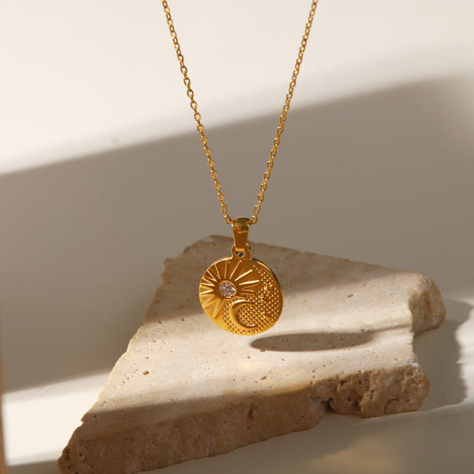 18K Gold Sun and Moon Coin Pendant Necklace