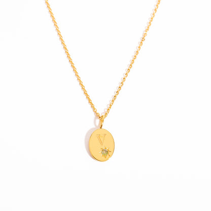 18K Gold Birthstone Initial Zodiac Gold Pendant Necklace