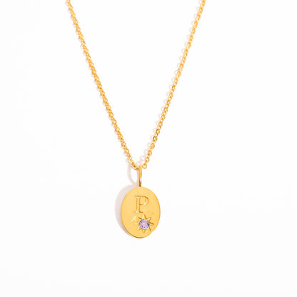 18K Gold Birthstone Initial Zodiac Gold Pendant Necklace