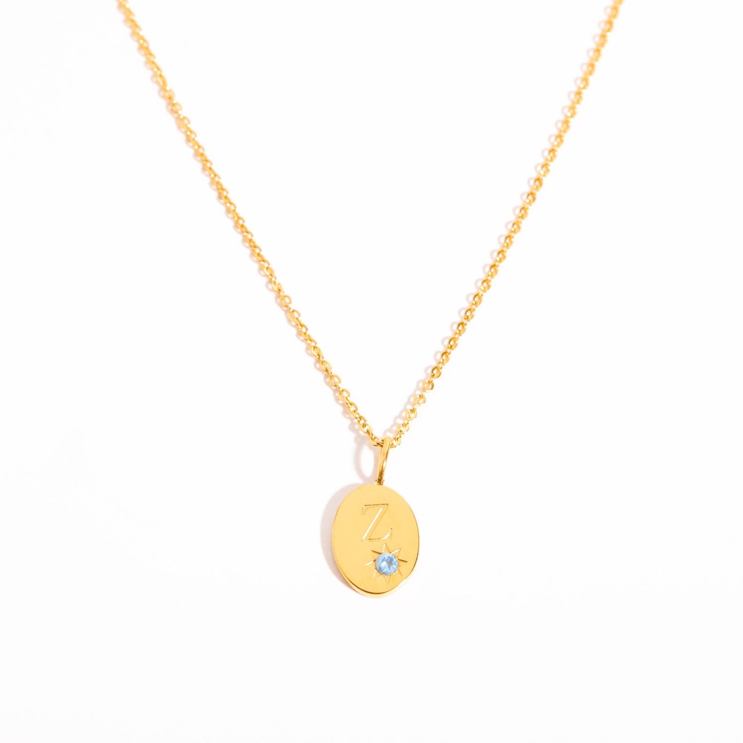 18K Gold Birthstone Initial Zodiac Gold Pendant Necklace