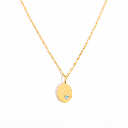 18K Gold Birthstone Initial Zodiac Gold Pendant Necklace