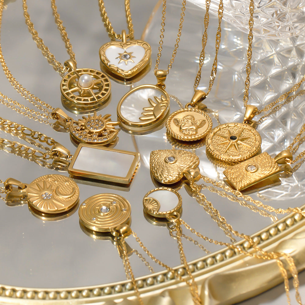 18K Gold Celestial Moon and Sun Pendant Necklace