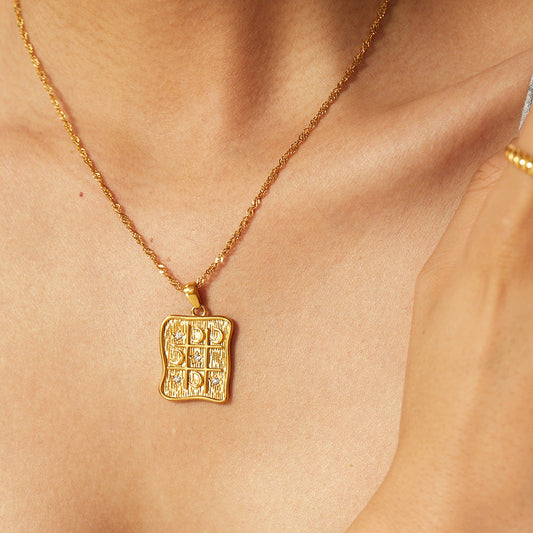 18K Gold Starry Tic-Tac-Toe Pendant Necklace