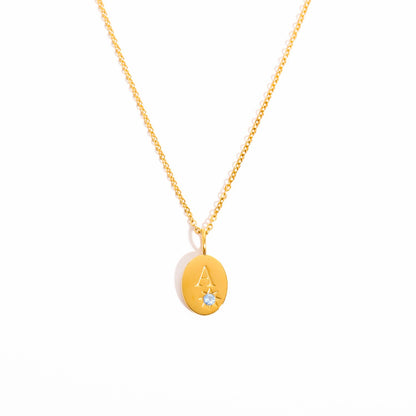 18K Gold Birthstone Initial Zodiac Gold Pendant Necklace