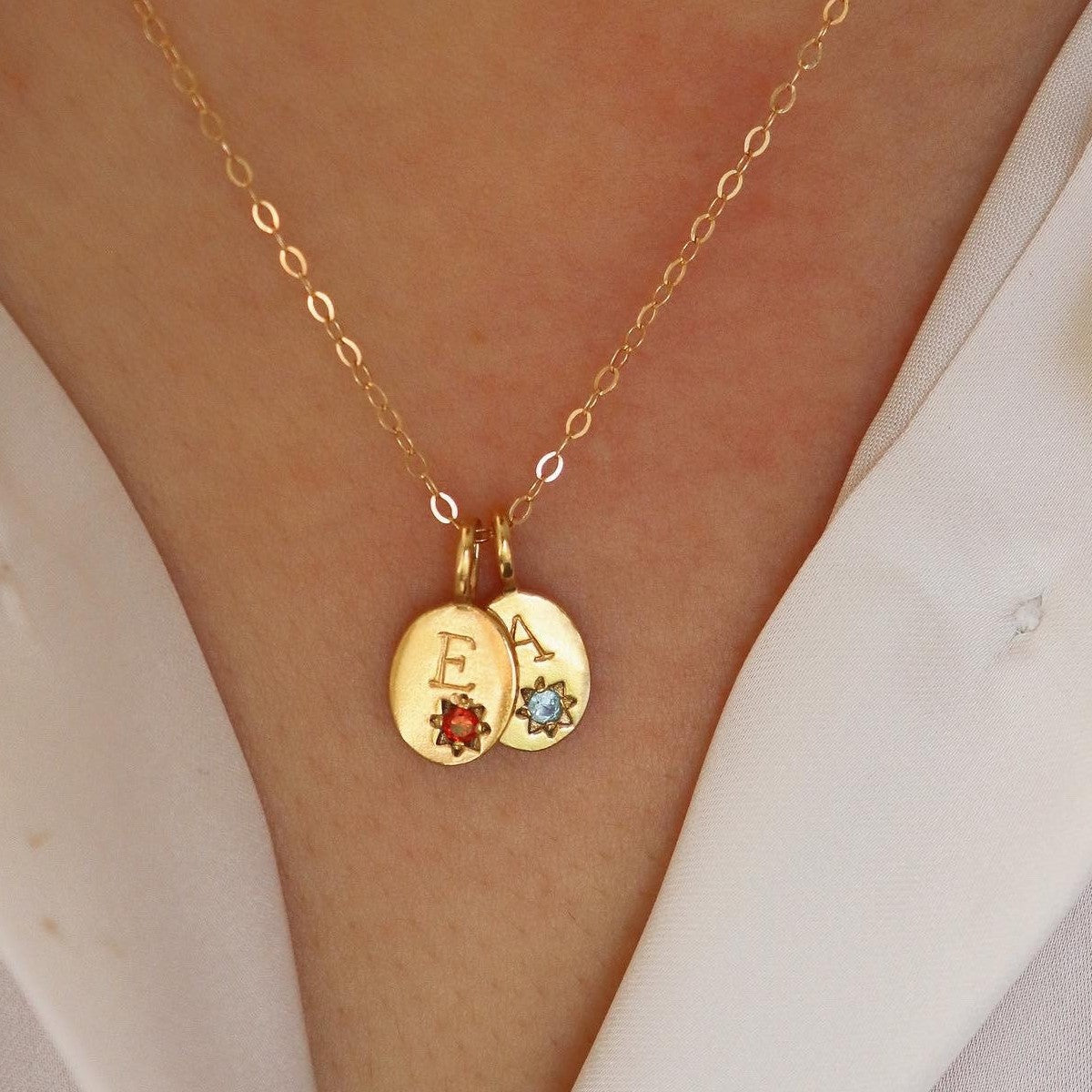 18K Gold Birthstone Initial Zodiac Gold Pendant Necklace