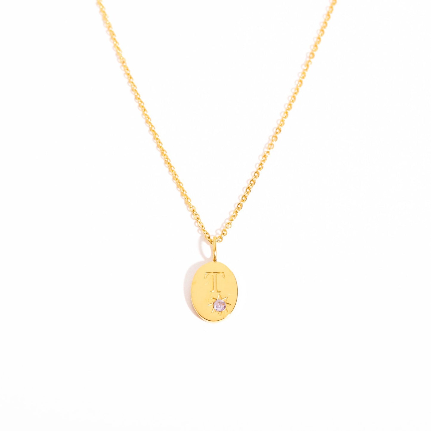 18K Gold Birthstone Initial Zodiac Gold Pendant Necklace