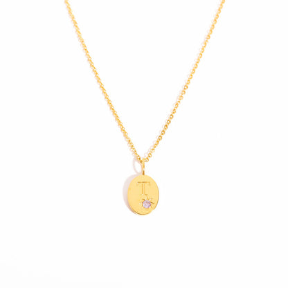 18K Gold Birthstone Initial Zodiac Gold Pendant Necklace