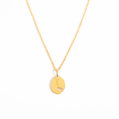 18K Gold Birthstone Initial Zodiac Gold Pendant Necklace