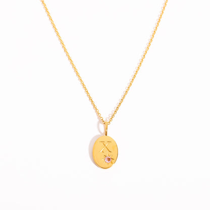 18K Gold Birthstone Initial Zodiac Gold Pendant Necklace