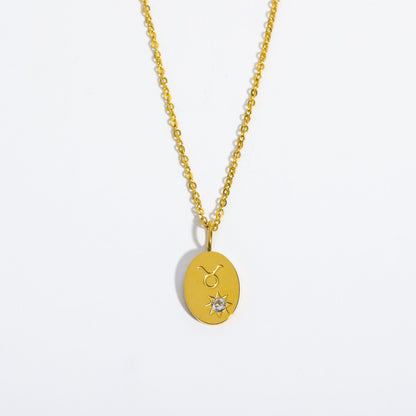 18K Gold Birthstone Initial Zodiac Gold Pendant Necklace