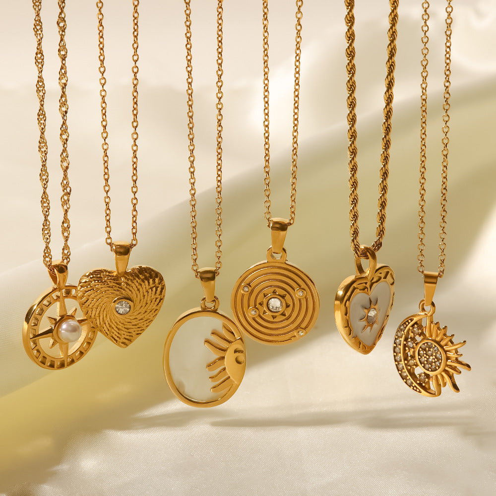 18K Gold Celestial Moon and Sun Pendant Necklace