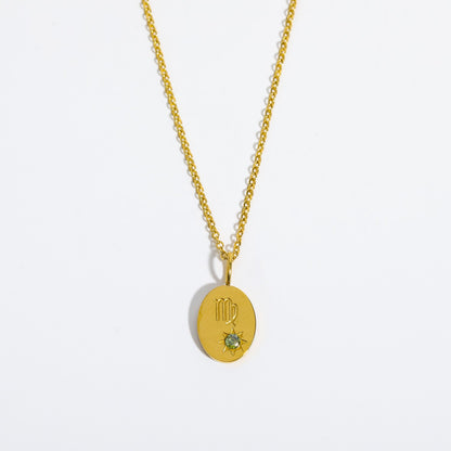 18K Gold Birthstone Initial Zodiac Gold Pendant Necklace