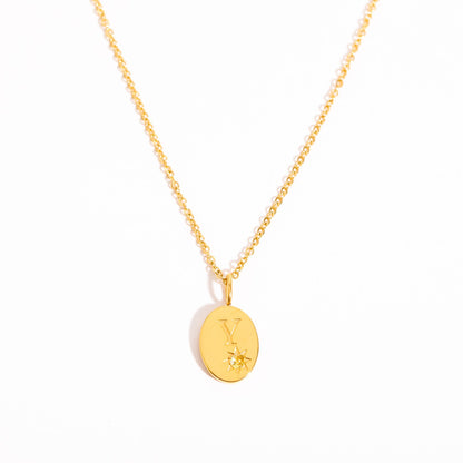 18K Gold Birthstone Initial Zodiac Gold Pendant Necklace