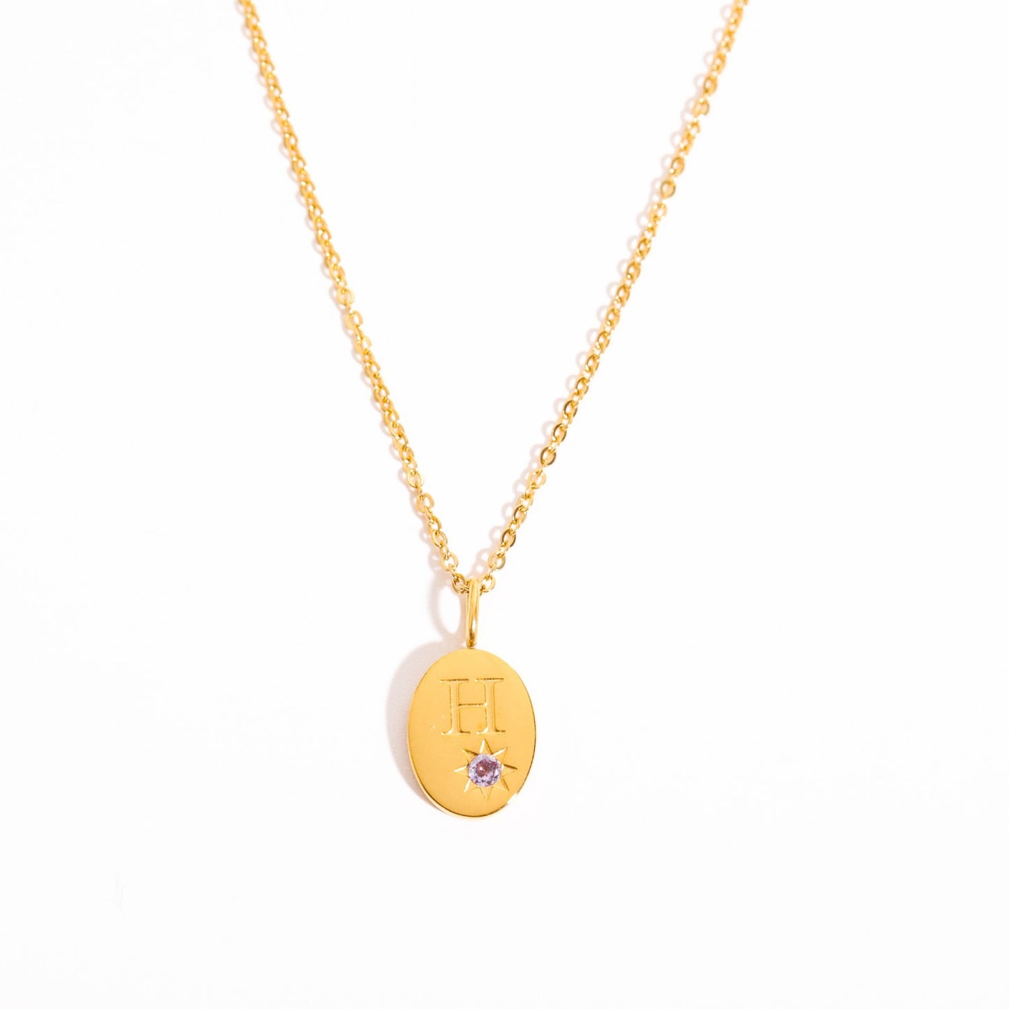 18K Gold Birthstone Initial Zodiac Gold Pendant Necklace