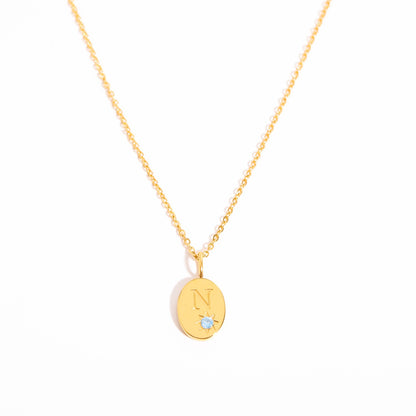 18K Gold Birthstone Initial Zodiac Gold Pendant Necklace