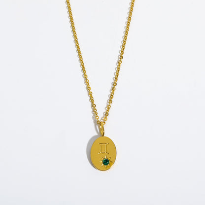 18K Gold Birthstone Initial Zodiac Gold Pendant Necklace