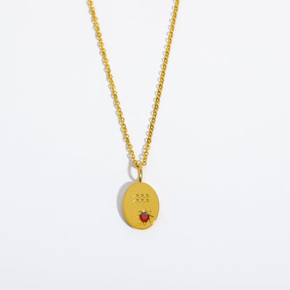 18K Gold Birthstone Initial Zodiac Gold Pendant Necklace