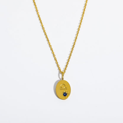 18K Gold Birthstone Initial Zodiac Gold Pendant Necklace