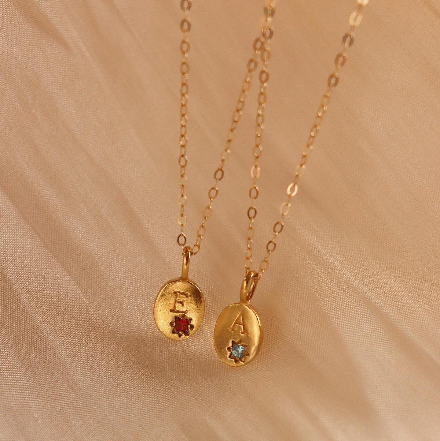 18K Gold Birthstone Initial Zodiac Gold Pendant Necklace