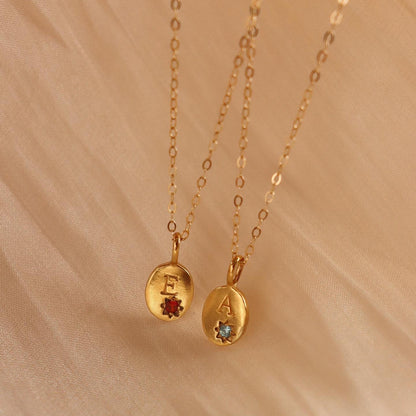 18K Gold Birthstone Initial Zodiac Gold Pendant Necklace