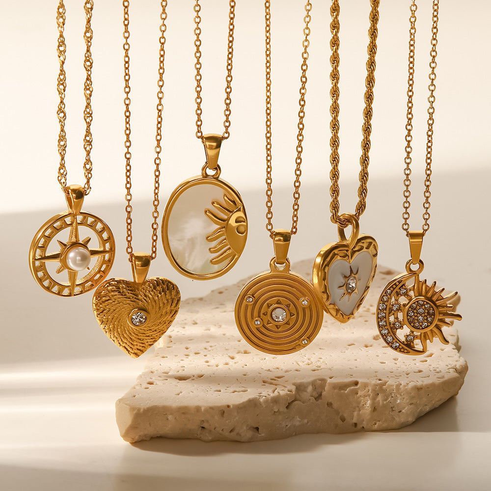 18K Gold Celestial Moon and Sun Pendant Necklace