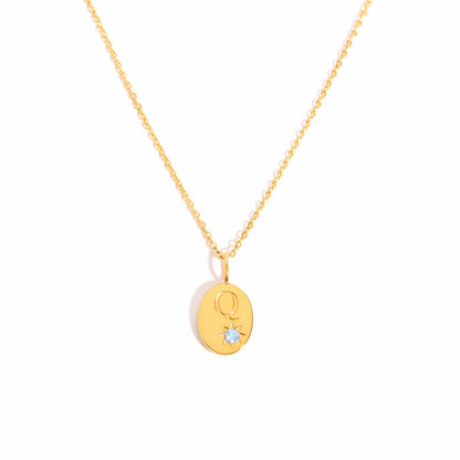 18K Gold Birthstone Initial Zodiac Gold Pendant Necklace