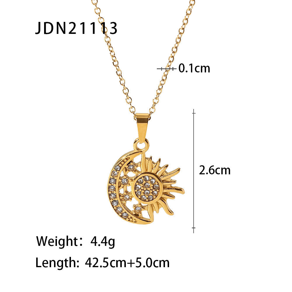 18K Gold Celestial Moon and Sun Pendant Necklace