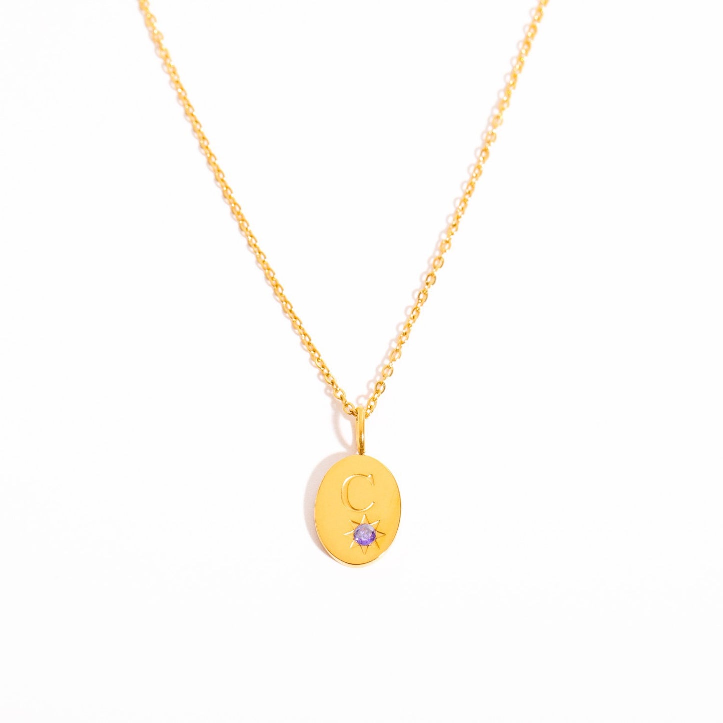 18K Gold Birthstone Initial Zodiac Gold Pendant Necklace