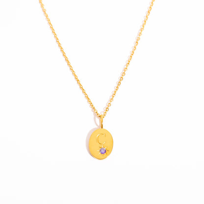 18K Gold Birthstone Initial Zodiac Gold Pendant Necklace