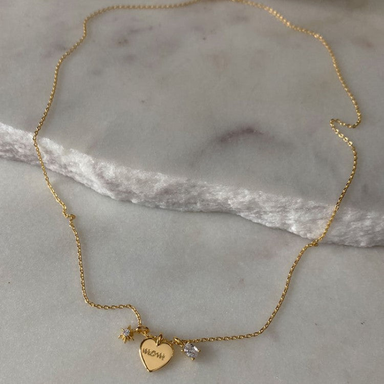 18K Gold Mom Heart Charm Necklace