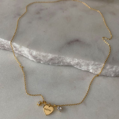 18K Gold Mom Heart Charm Necklace