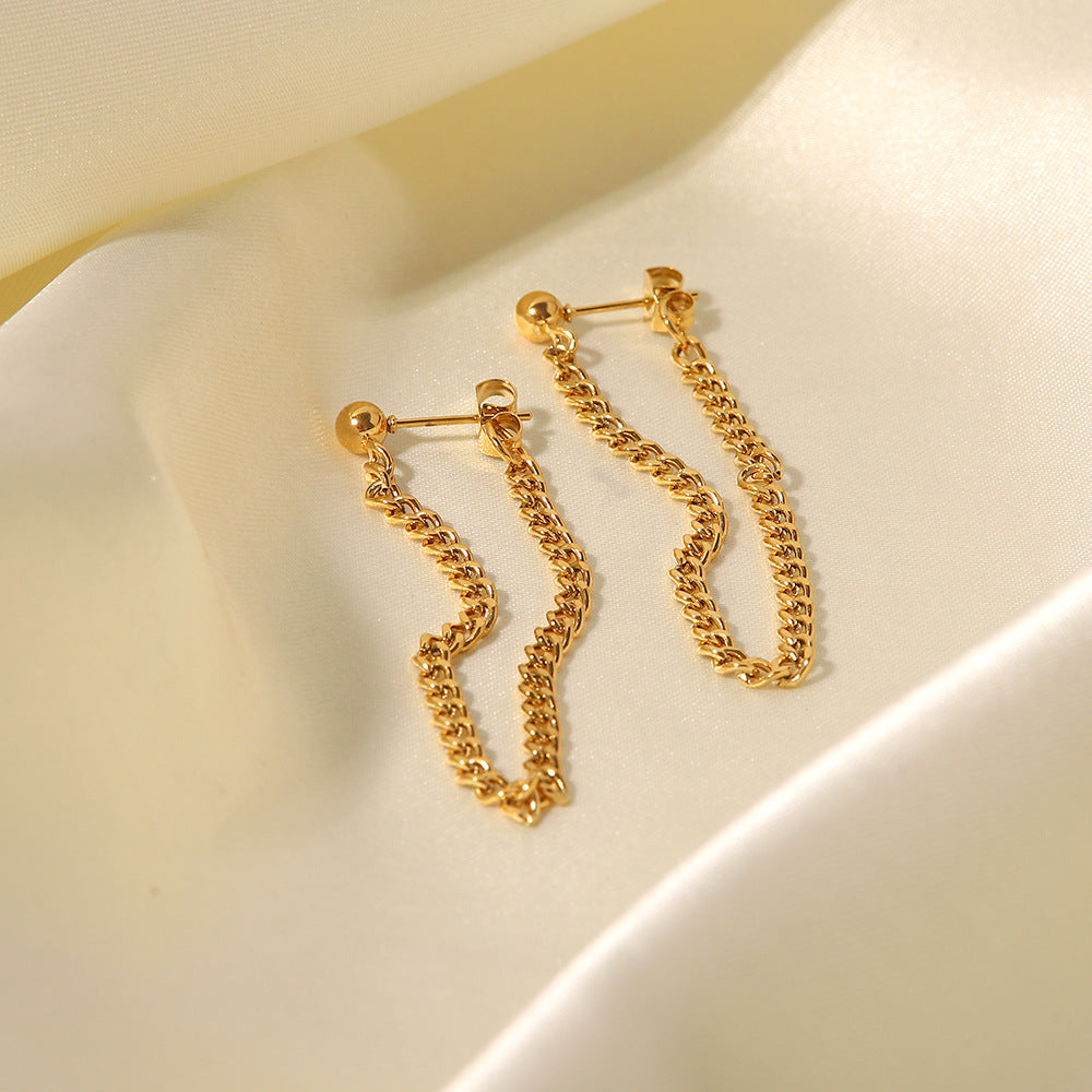 18K Gold Chain Dangle Earrings