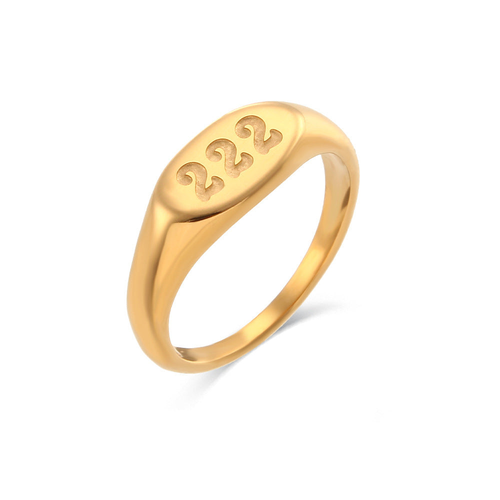 18K Gold Angel Numbers Signet Ring