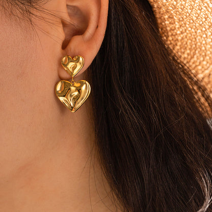 18K Gold Hearts Dangle Earrings