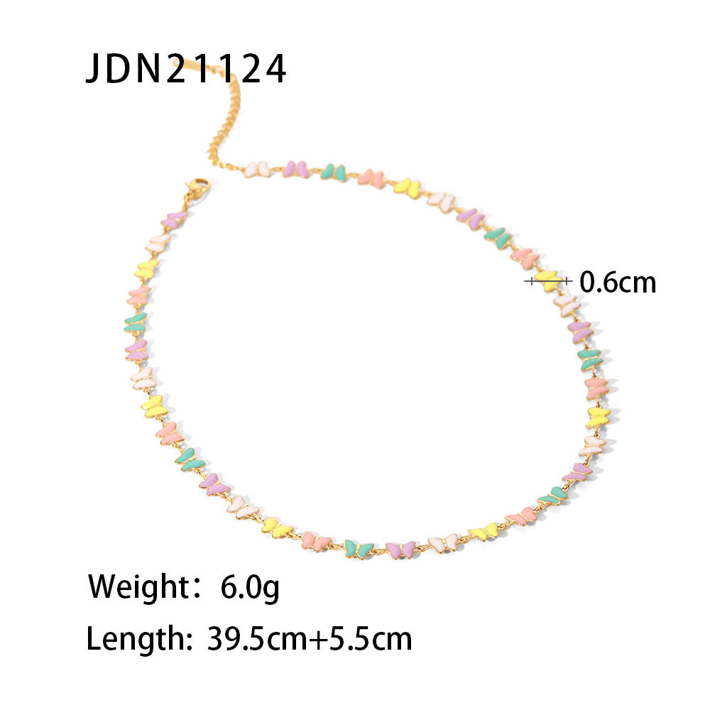 18K Gold Pastel Butterfly Necklace Bracelet Set