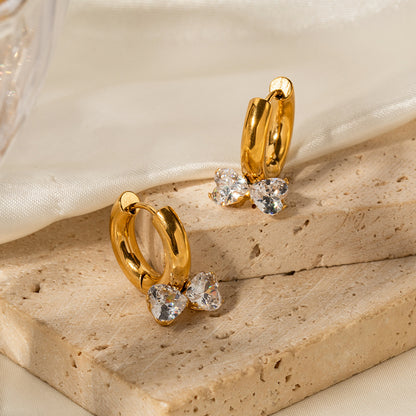 18K Gold Crystal Bow Small Hoop Huggie Earrings