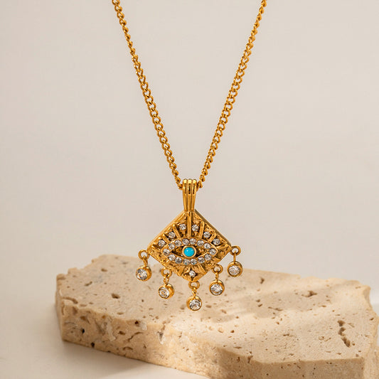 18K Gold Evil Eye Pendant Necklace